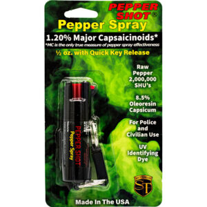 Pepper Shot 1.2% MC  1/2 oz  pepper spray belt clip and quick release keychain