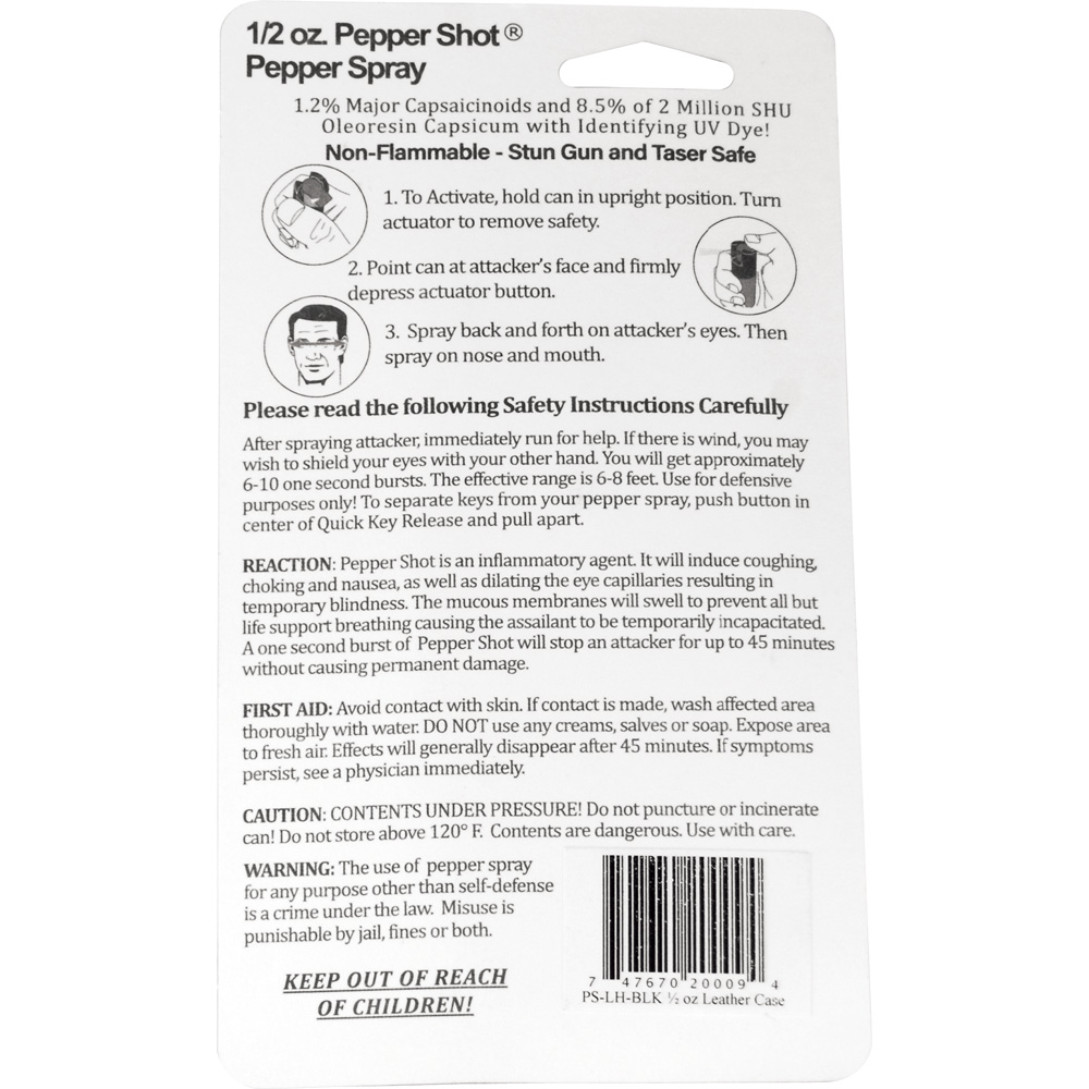 Pepper Shot 1.2% MC 1/2 oz pepper spray leatherette holster and quick release keychain black - Image 2